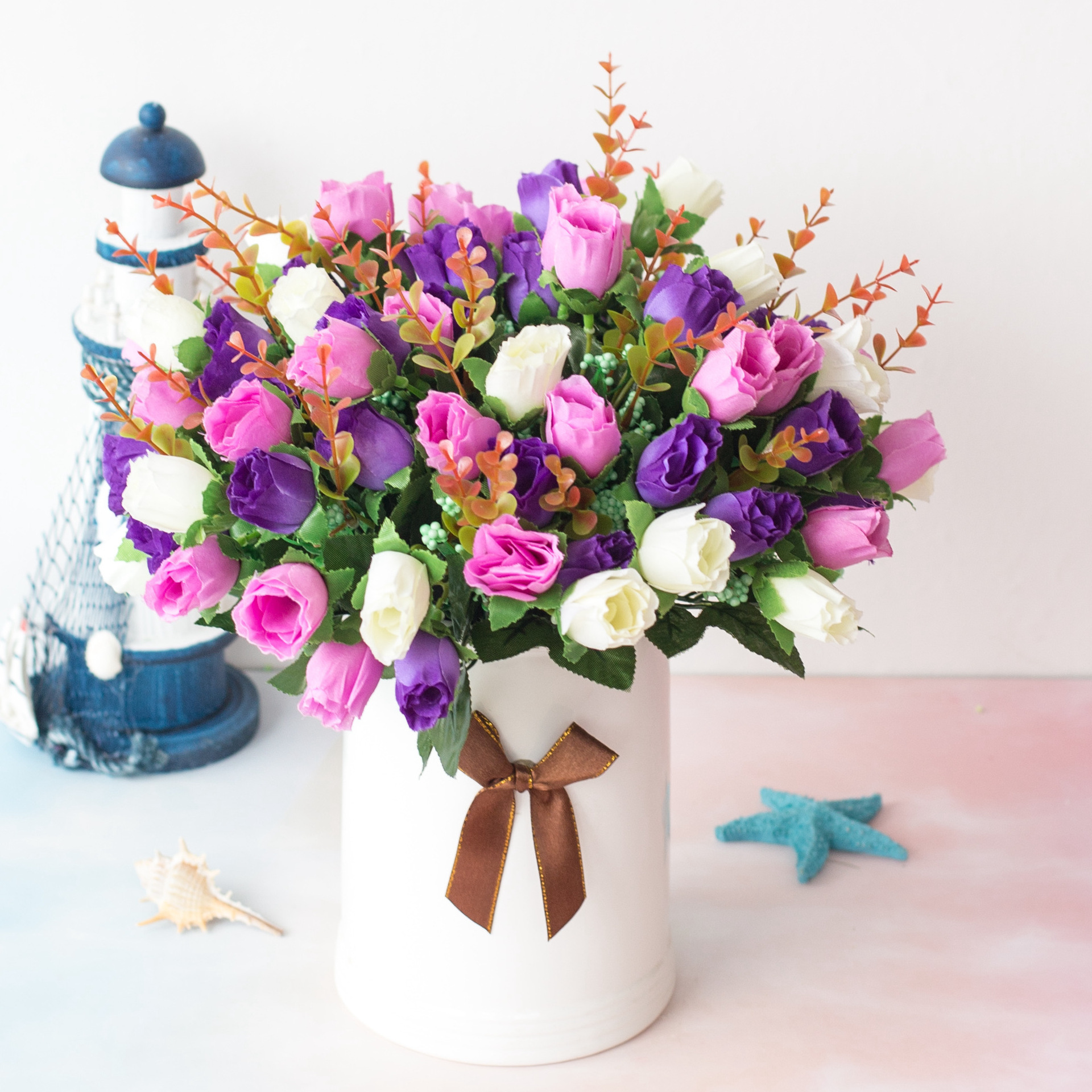 Artificial Rose Bud Bouquet For Home And Wedding Decoration_voghion.com