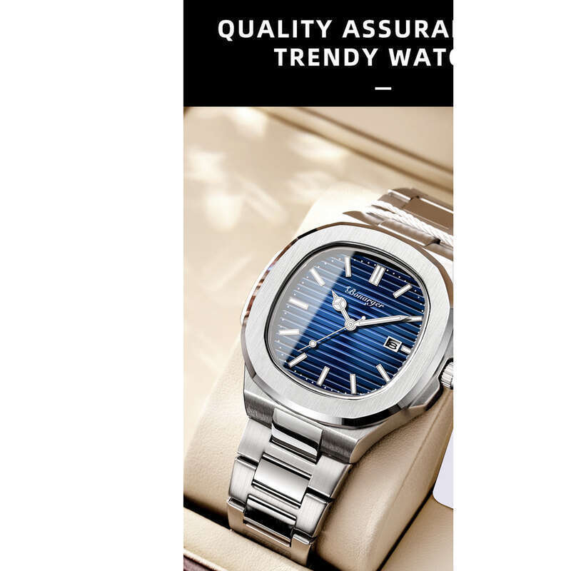 New Trendy Watch, Men's Waterproof Calendar, Quartz Butterfly Buckle, Steel Belt Watch_voghion.com