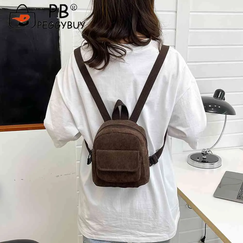 Fashion Women Mini Backpack Corduroy Solid Small Backpacks Simple Retro Casual Student Girls Bookbags Travel Pack_voghion.com