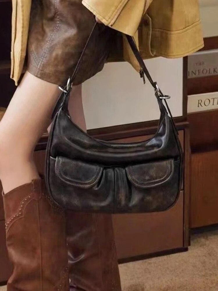 Ladies Solid Color Shoulder All-match Simple Multifunction Handbags Large Capacity Underarm Bags for Women Hobo Purse_voghion.com