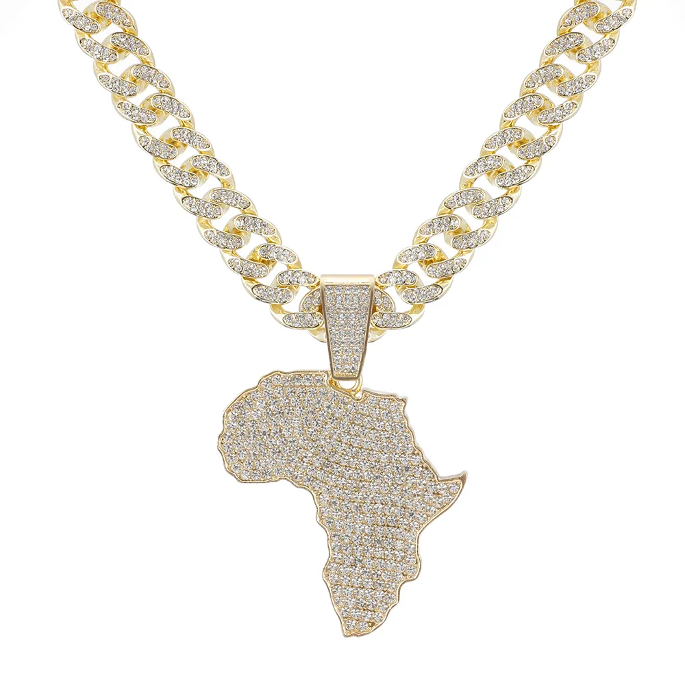 Mode Kristall Afrika Karte Anhänger Für Frauen Männer Hip Hop Zubehör Schmuck Halskette Choker Cuban k Kette Geschenk_voghion.com