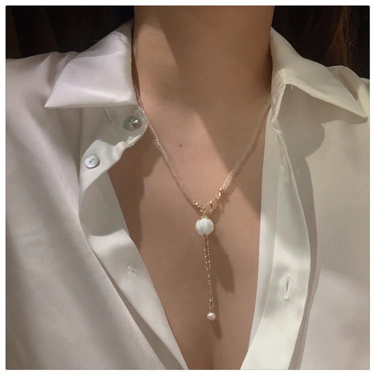 Colliers pendentifs Kawaii Cristal Fleur Bourgeon Collier de perles Doux et mignon Chaîne de clavicule sauvage Tempérament simple_voghion.com