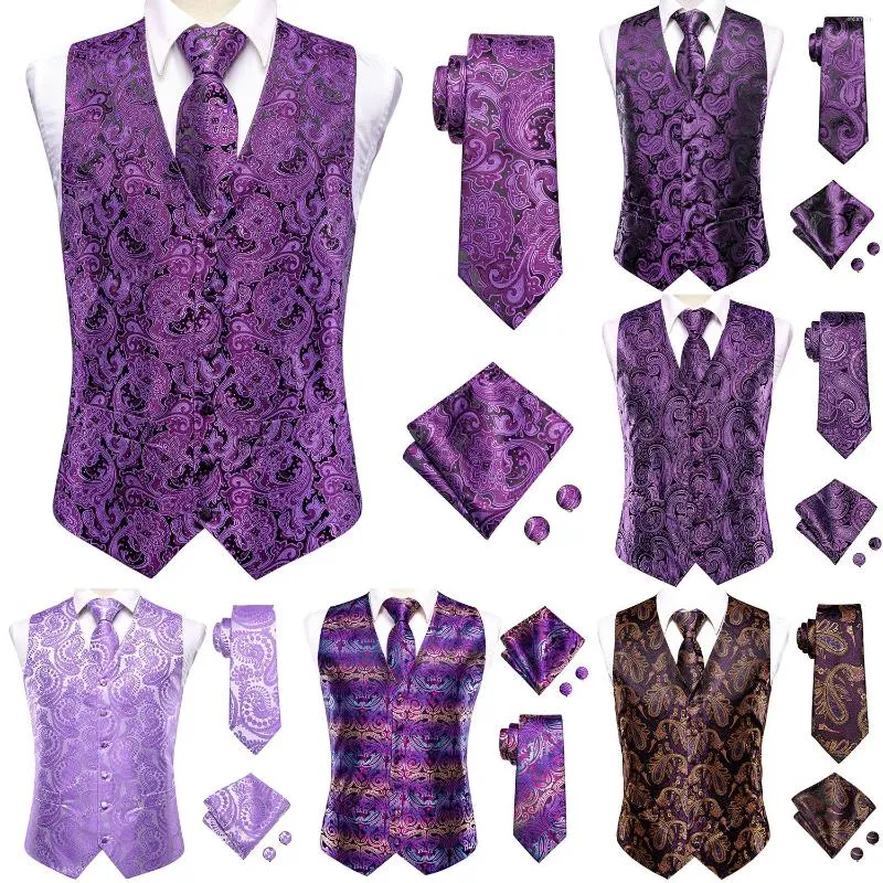 Men's Vests Lilac Lavender Purple Silk Mens Waistcoat Tie Set Sleeveless Jacket Suit Vest Necktie Hanky Cuff Wedding_voghion.com