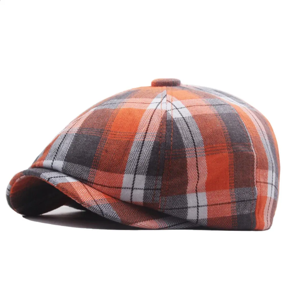 HT4183 Womens Octagonal Checkered Mens Flat Hat Spring and Summer Beret 240912_voghion.com
