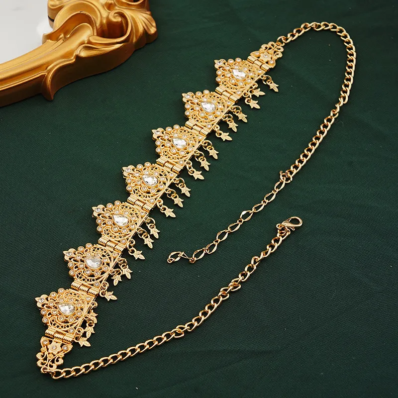 Algerien Hochzeit Schmuck Haar Gold Farbe Kristall Quaste Stirnband Stirn Kette Krone Frauen Geschenke Tiara Bands_voghion.com