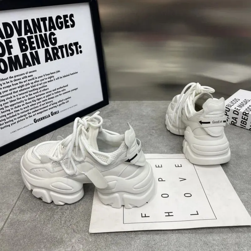 Women Thick Bottom Chunky Sneakers Korean Female Platform Lace Up Breathable Spring Autumn Woman Vulcanize Shoes atos_voghion.com