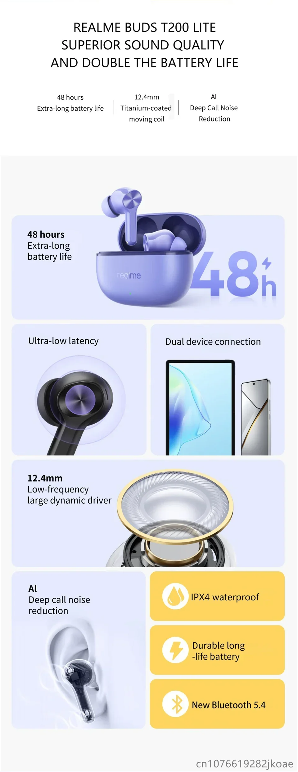 Realme Buds T200 Lite Bluetooth Wireless Headphones Hifi Stereo_voghion.com
