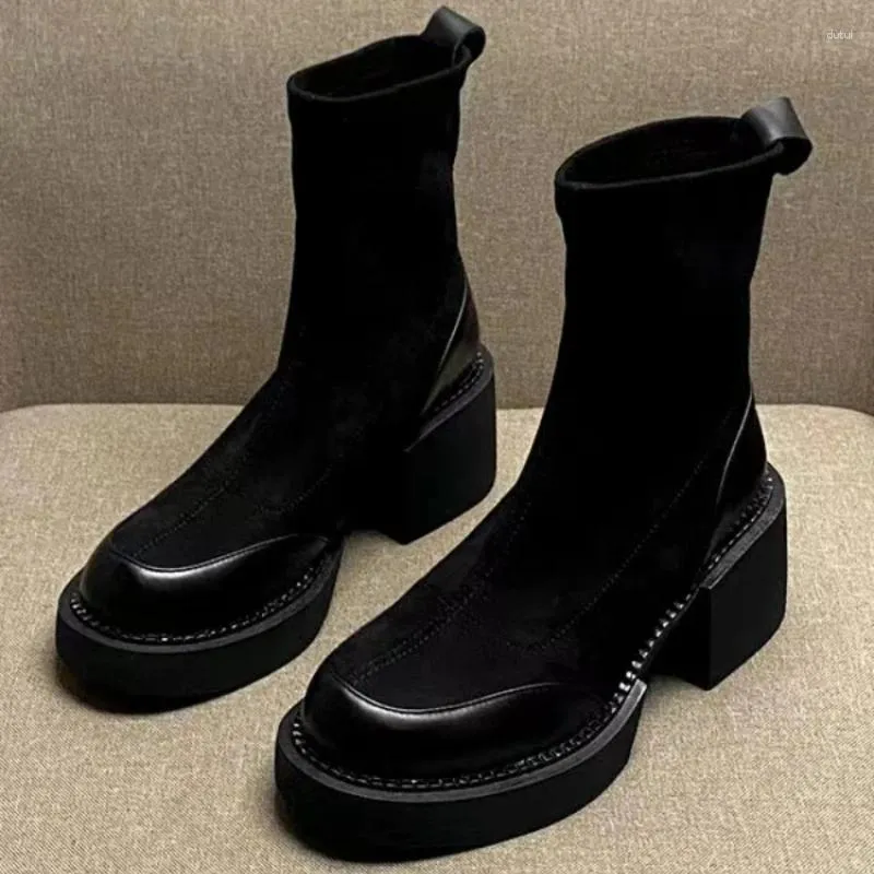 Laarzen Lente En Winter Enkel Ronde Kop Rits Dames Verdikte Hoge Hakken Schoenen Binnenste Hak Warme Botas Mujer_voghion.com