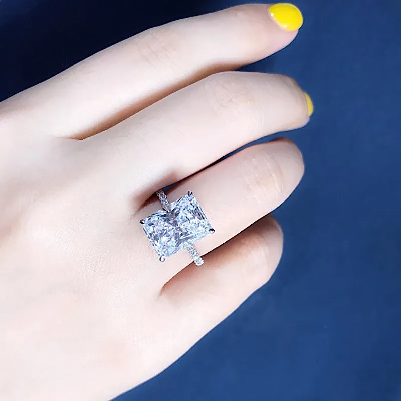 Radiant Cut 3ct Lab Diamant Ring Sterling Sier Bijou Verlobungsring fir Fraen Brautparty Bijouen_voghion.com