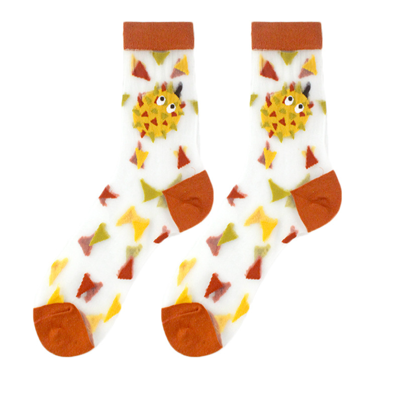 23 Spring/Summer Women's Thin Style Medium Tube Fashion Trendy Wind Flower Dorsen Series Glass Silk Socks_voghion.com