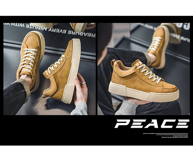Baskets en cuir pour homme semelle épaisse style coréen_voghion.com