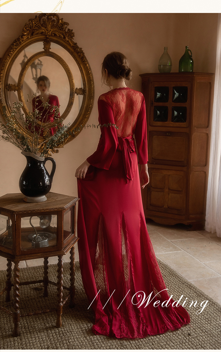 Vêtements pour femmes Robe de matin de mariage Chemise de nuit longue pour femmes Maquillage de mariage Demoiselles d’honneur Niche Kimono Satin Peignoir extra long_voghion.com