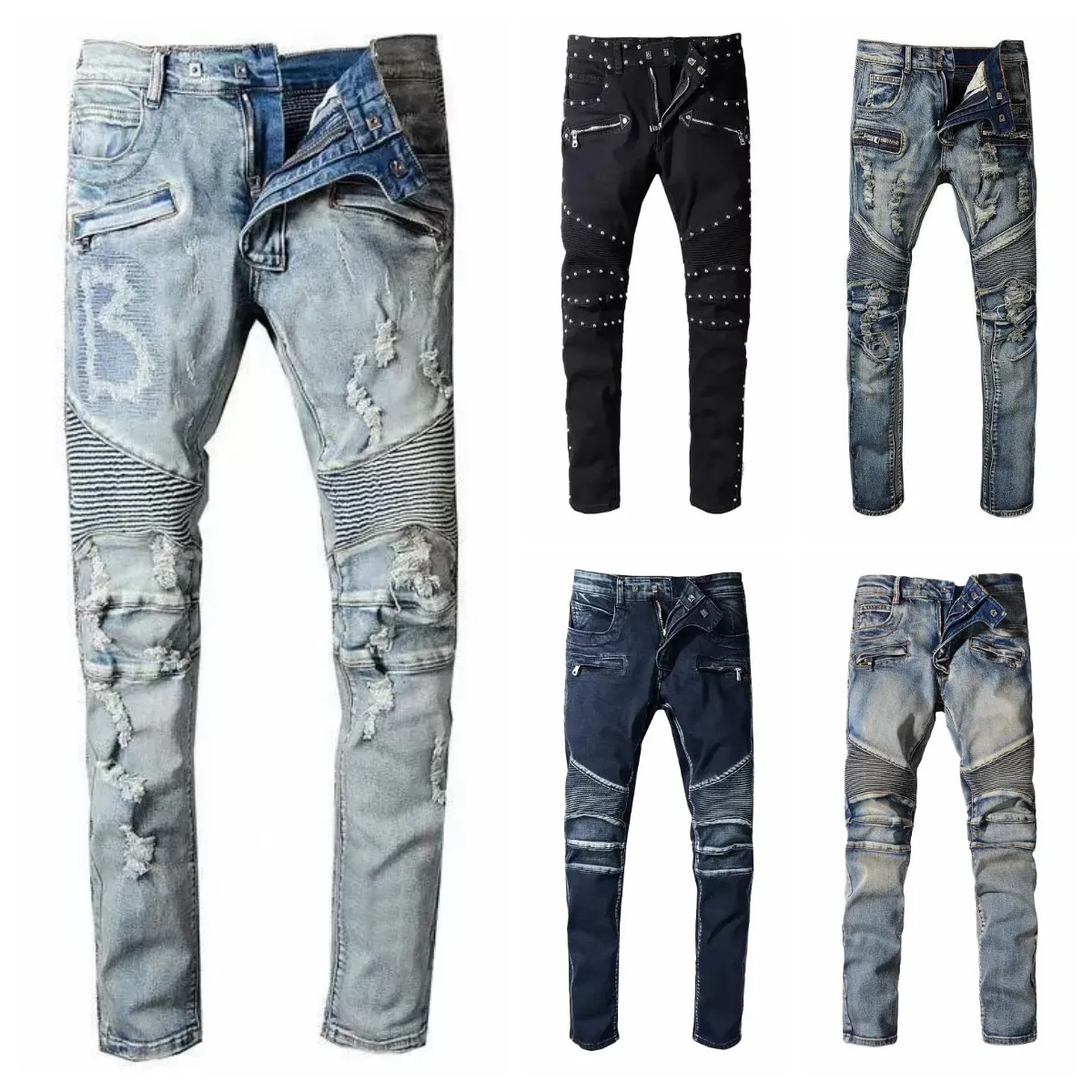 Jeans de créateur pour hommes Jean Lettre Distressed Skinny Ripped Biker Slim Fit Moto Bikers Denim pour homme Mode Mans_voghion.com