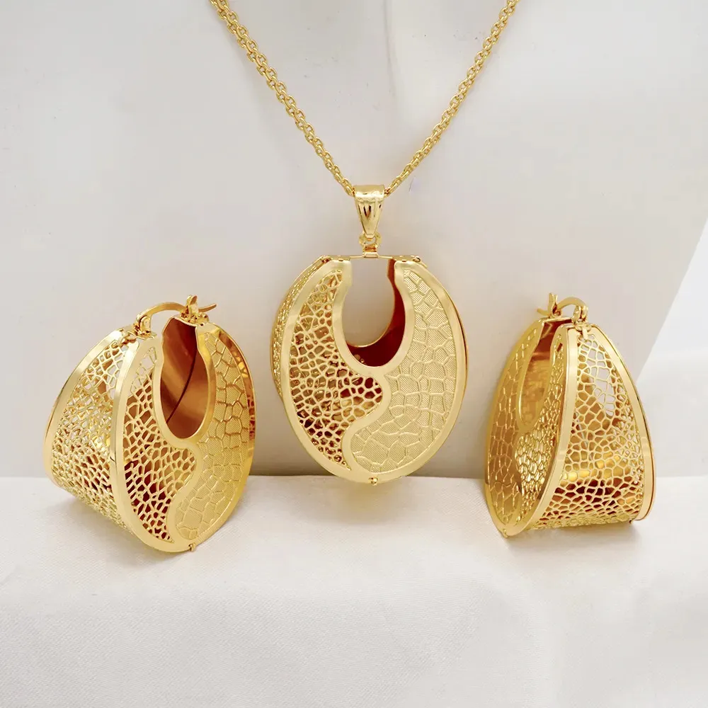 Wedding Jewelry Sets Fashion Dubai Copper Earrings Pendent Necklace For Women Romantic Daily Wear Party Anniversary_voghion.com