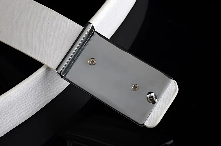 Stylish white black leather strap man Korean edition, trendy youth simple and smooth casual belt male, free shipping._voghion.com