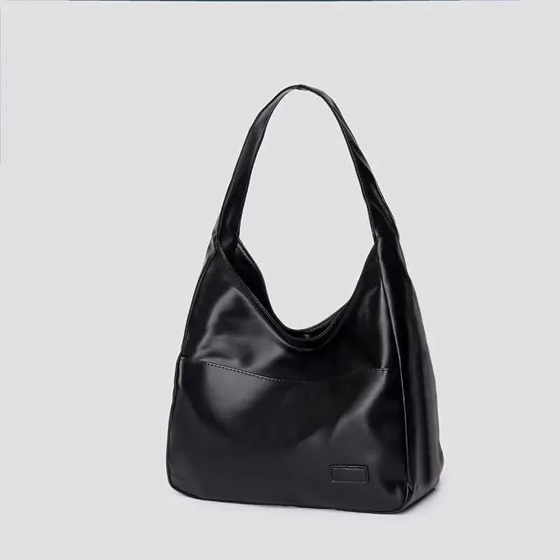 Large capacity new black leather simple casual womens handbag sturdy and durable shoulder bag Y241025_voghion.com