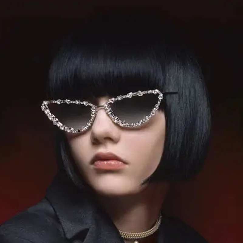 Nowe kocie oko z diamentową wkładką, metalowe geometryczne trójkątne okulary ręcznie robione, spersonalizowane okulary przeciwsłoneczne na imprezę_voghion.com
