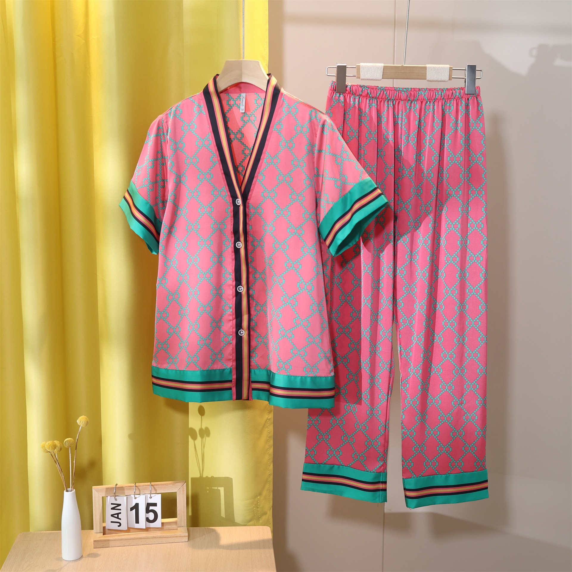 Silk Pajamas Women Thin Home Clothes Short Sleeve Cardigan Ice Silk Large Size High-end Set