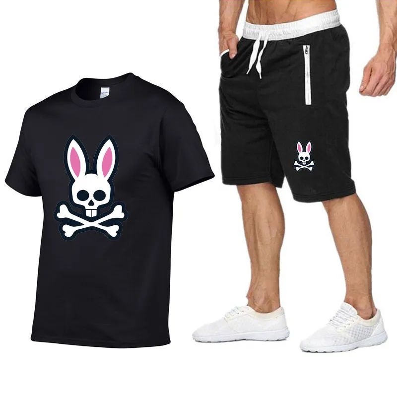 Survêtements pour hommes Summer Sports de plein air Jogging Costume à manches courtes Ghost Rabbit Print Coton Tshirt Shorts Casual_voghion.com