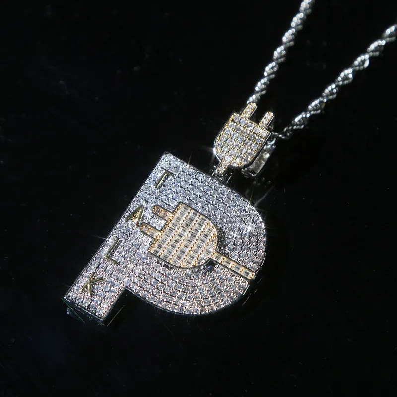 Chaînes Plaqué Or Hip Hop Hommes Bijoux Micro Pave Iced Out Bling Cubique Zircone Pavé Lettre P Forme Talk Plug Pendentif_voghion.com