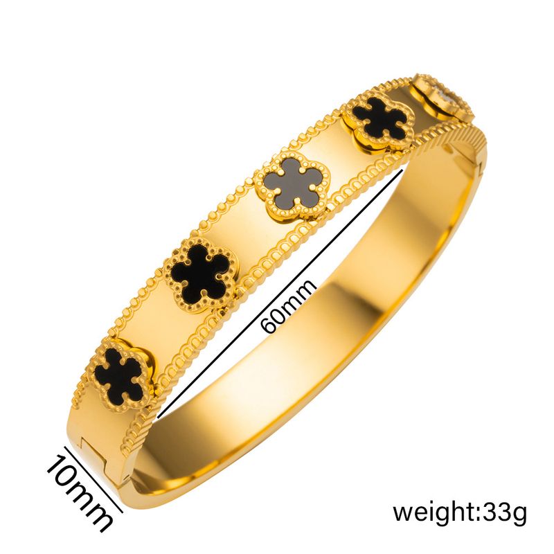 Neues, schwarz-weißes Perlmutt-Modearmband aus Edelstahl mit fünfblättrigem Kleeblatt, High-End und vielseitiger Persönlichkeit_voghion.com
