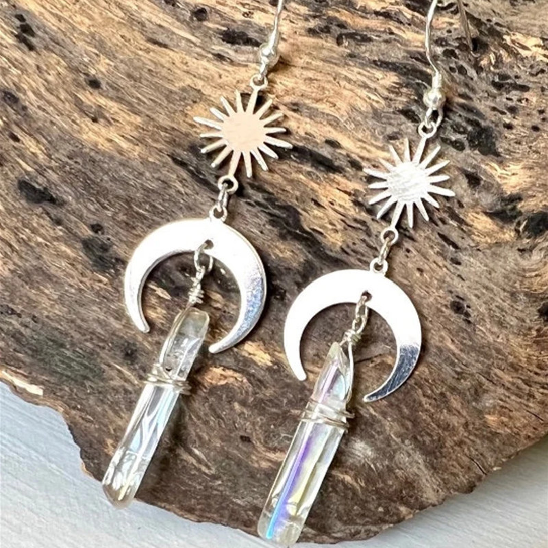 Ohrringe Quarzkristall Mond und Sonne Ohrringe_voghion.com
