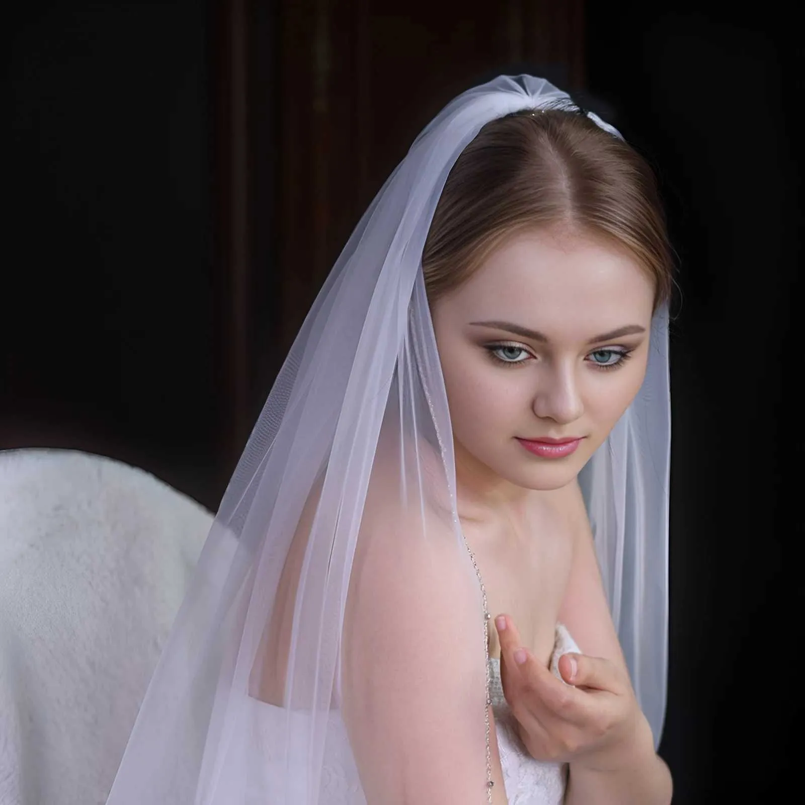Gioielli per capelli, veli da sposa con perline di cristallo, velo da sposa a 1 strato, bordatura in perle di strass, morbido tulle con pettine a cattedrale_voghion.com