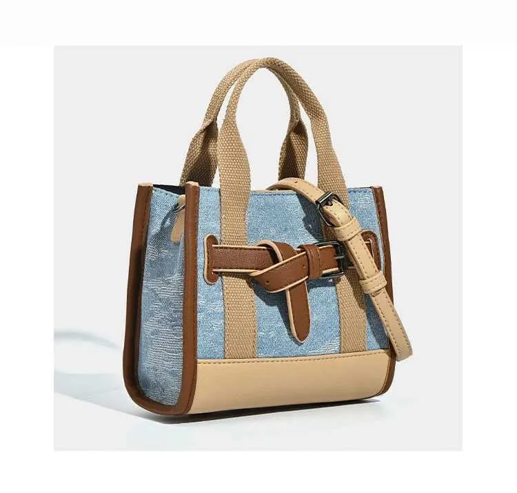 Sacs à main carrés en cuir PU pour femmes, style vintage, patch denim, décontracté, grande capacité, sacs à bandoulière, C241212_voghion.com