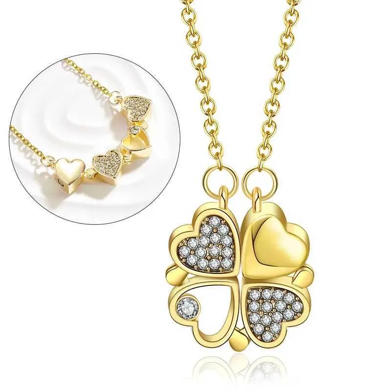 Collane in acciaio inossidabile 316L con ciondolo magnetico a forma di cuore a forma di trifoglio per donna, collana aperta con cristalli_voghion.com