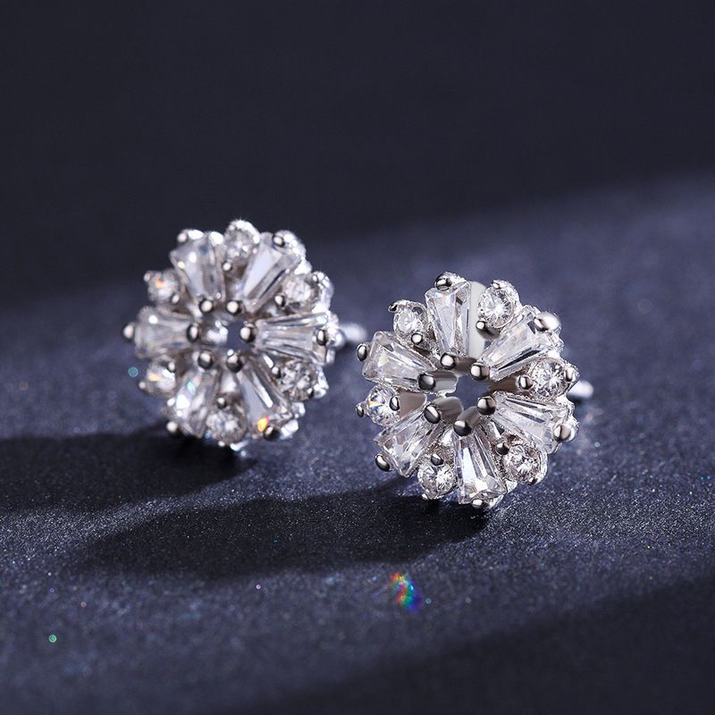 Sterling Silver Zircon Stud Earrings For Women Elegant Gift_voghion.com