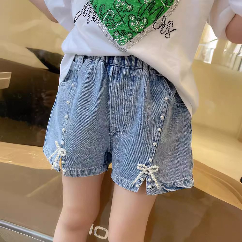 Mother & Kids Girls jeans 2024 new style children's pants summer beaded fashion hot pants Korean version thin pants children's shorts_voghion.com