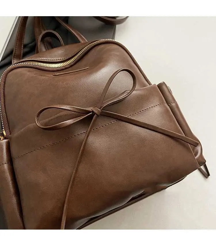 Retro Pu Rucksack Frauen Casual Solide Leder Kleine Schulter Taschen Große Kapazität Täglichen Pendeln Tragbare Packs Dame Griff_voghion.com