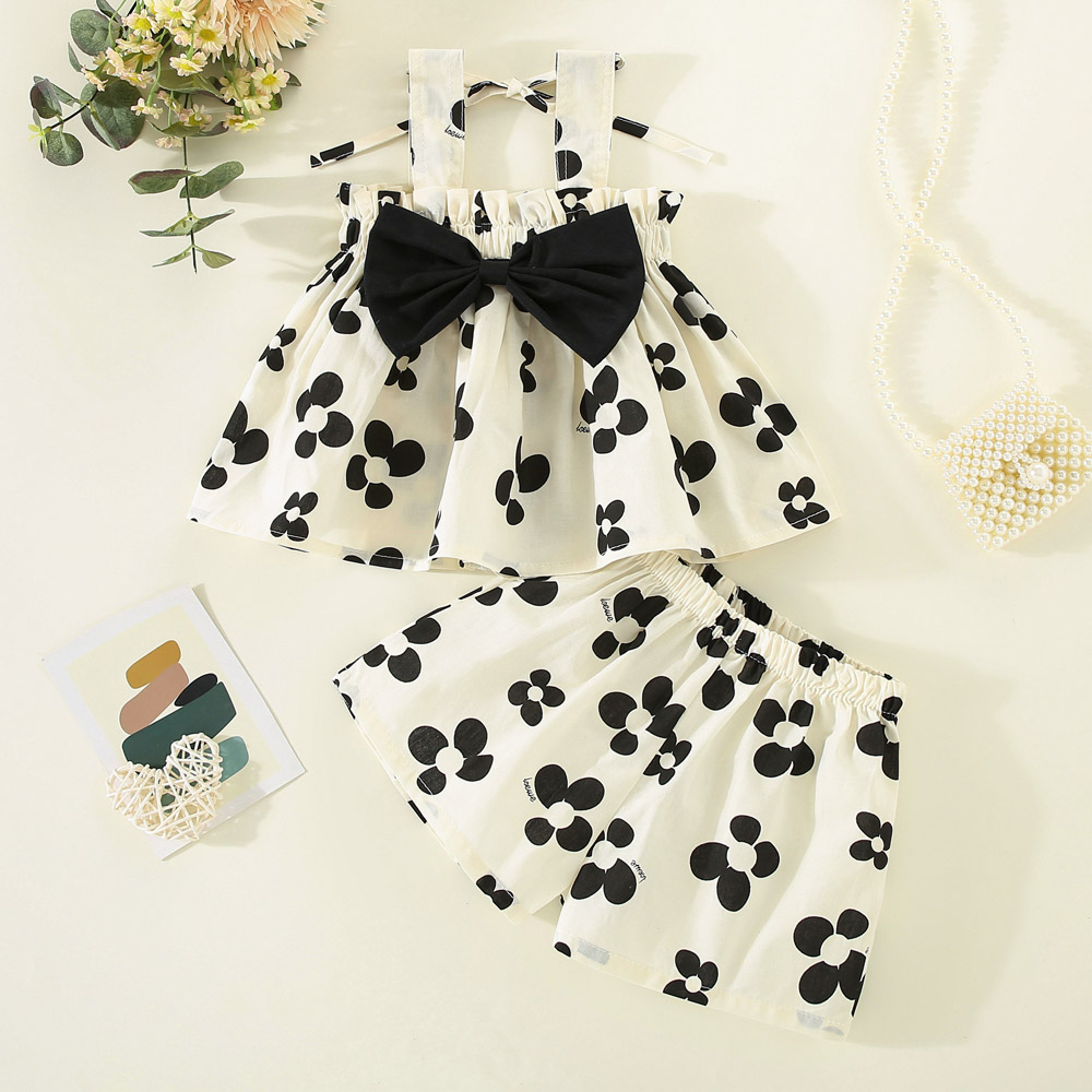 Baby Girl Set 2 Stéck Blummen Hosenträger Baby 0-3 Joer Koreanesche Stil Schleif Atmungsaktiv Babykostüm_voghion.com