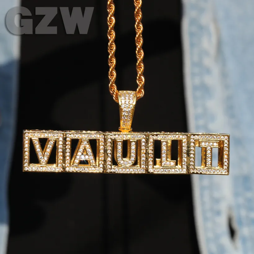 Collier pendentif personnalisé avec lettre initiale A-Z en forme de cube, pierre en zircon cubique carré glacé, breloque en or véritable_voghion.com