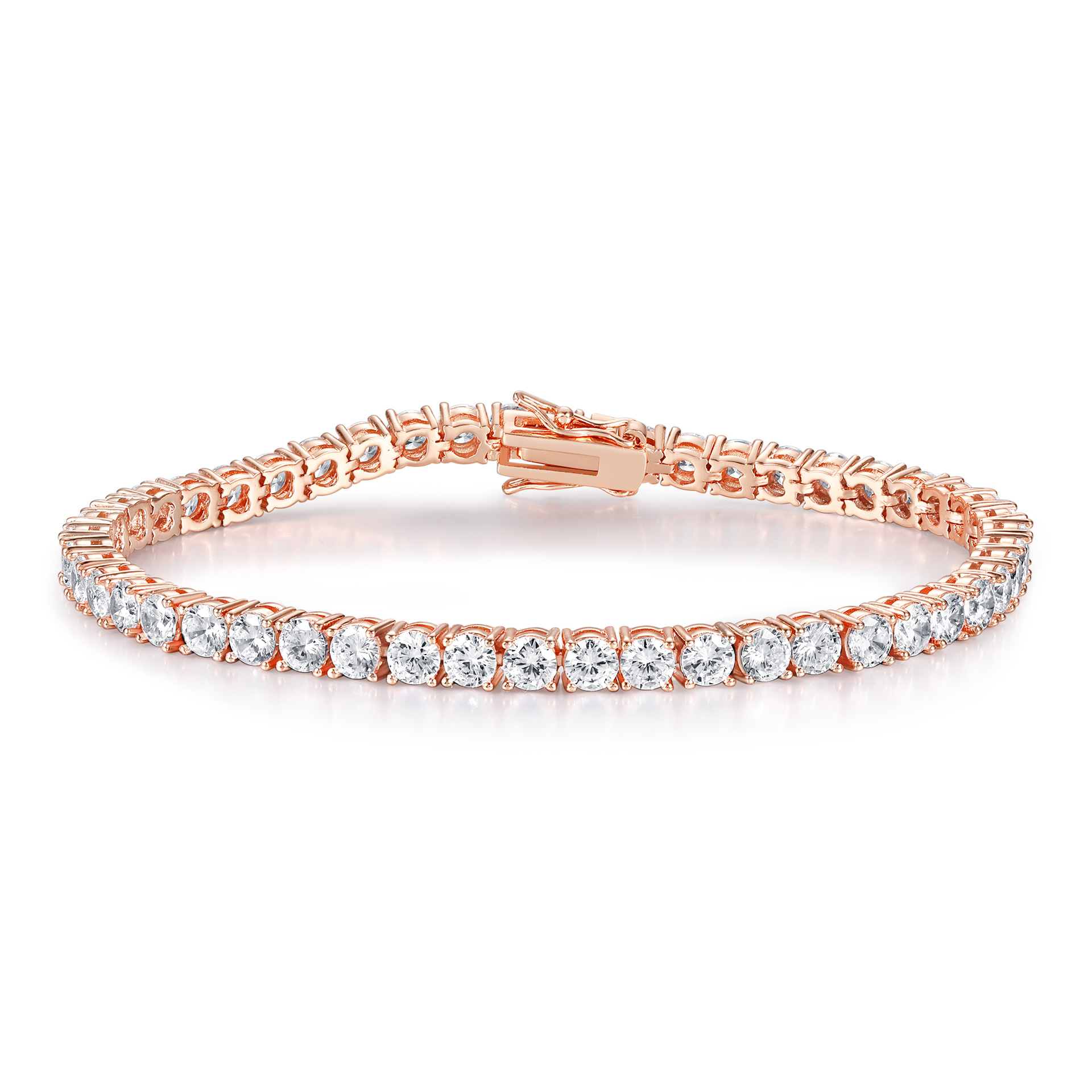Women's Jewelry Tennis Bracelet With Pink And White Zircon Stones, 18K Gold Plated Copper Geometric Design For Everyday Wear And Travel