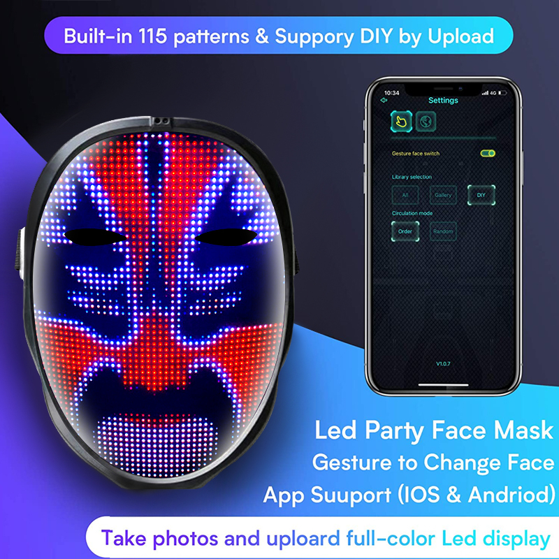 Mască iluminată cu LED cu Bluetooth programabilă, mască de petrecere personalizată DIY, mascarada, petrecere cosplay, mască cool, cadouri de Crăciun_voghion.com