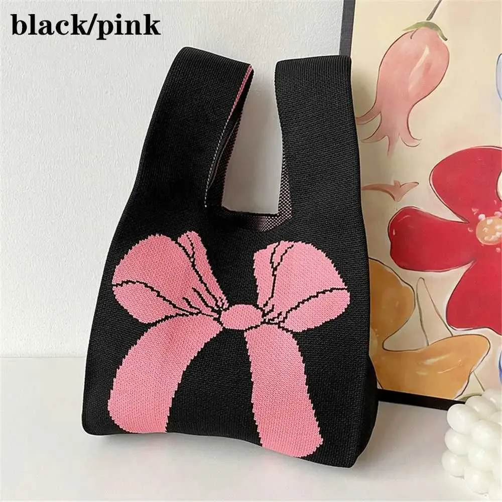 Reusable womens knitted casual handmade wrist knot handbags bows shopping bags outdoor ragtag accessories Y241106_voghion.com