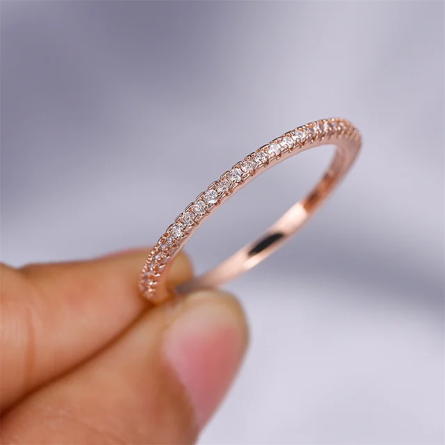 Pronto Stock Singolo Fila Piccola Pietra Rotonda Fedi Nuziali Per Le Donne Oro Rosa Colore Semplice Moda Impilabile Sottile Anello Di Fidanzamento_voghion.com