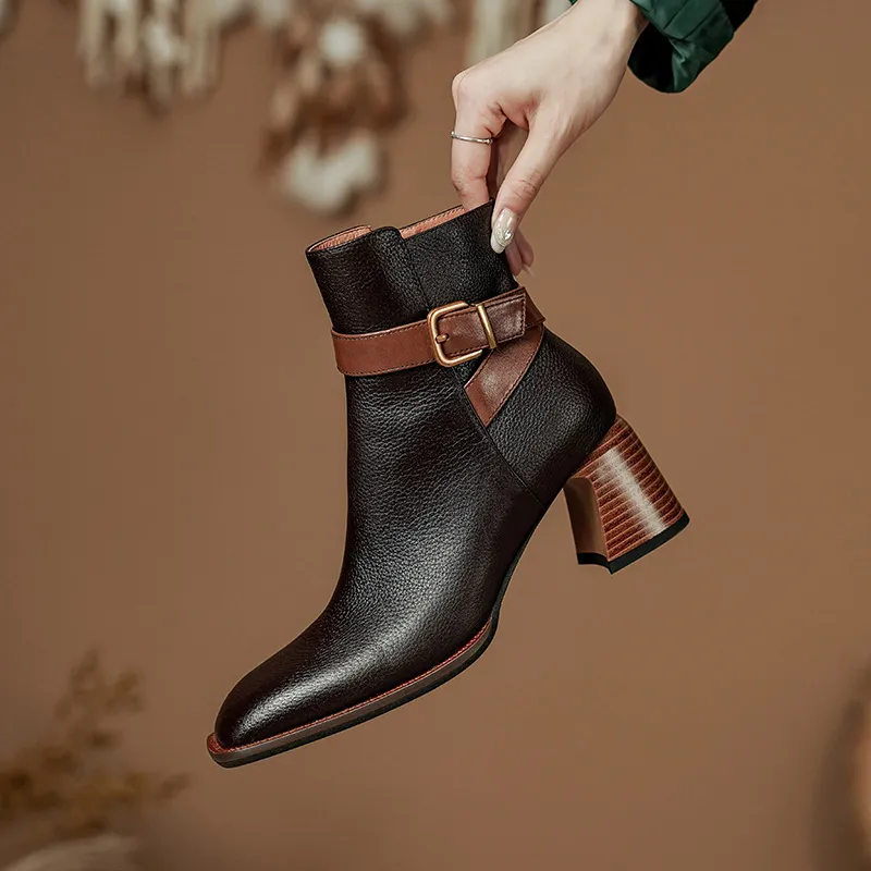 2024 New Autumn Square Toe Chunky Heel Shoes For Ankle Winter Women High Heels Modern Boots A386_voghion.com