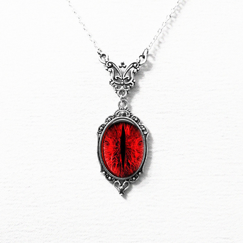 Unisex Gothic vintage blood cat eye charm necklace_voghion.com