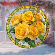 Acchiappasole Golden Rose - Arte in acrilico colorato da 8". Decorazione floreale primaverile per ingressi di case coloniche o regalo prezioso per donne._voghion.com