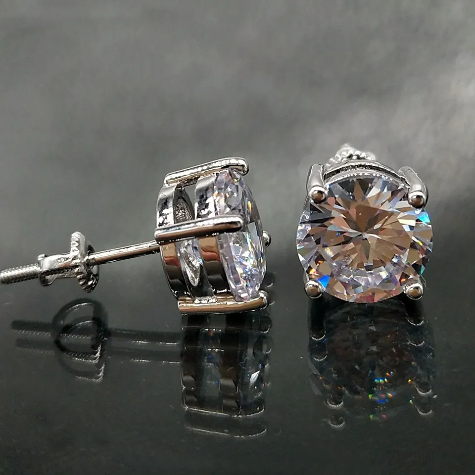 Gold Hip Hop Iced Out CZ Zirconia Round Stud 0.4 0.6 0.8cm for Men and Women Diamond Earrings Studs Rock Rapper Jewelry_voghion.com