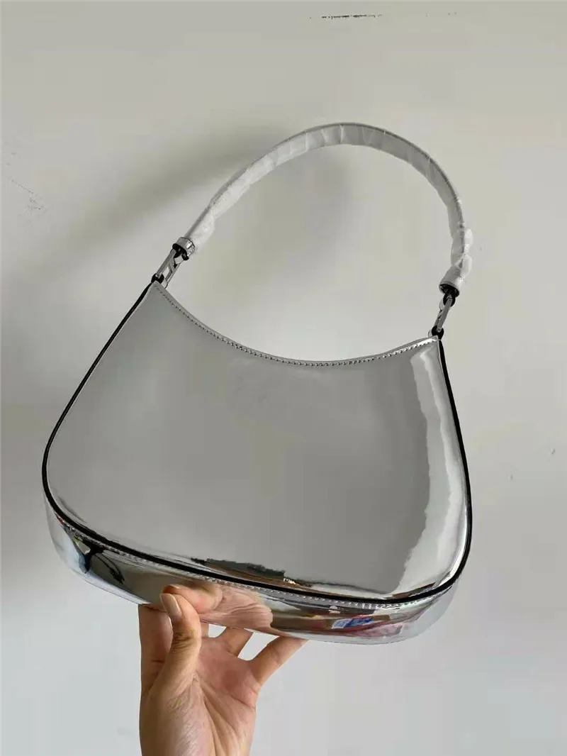 Designer Shoulder Handbags, Chic Mirror Calf Leather Baguette Bag With Sier Hardware - Lightweight For Daily Use_voghion.com
