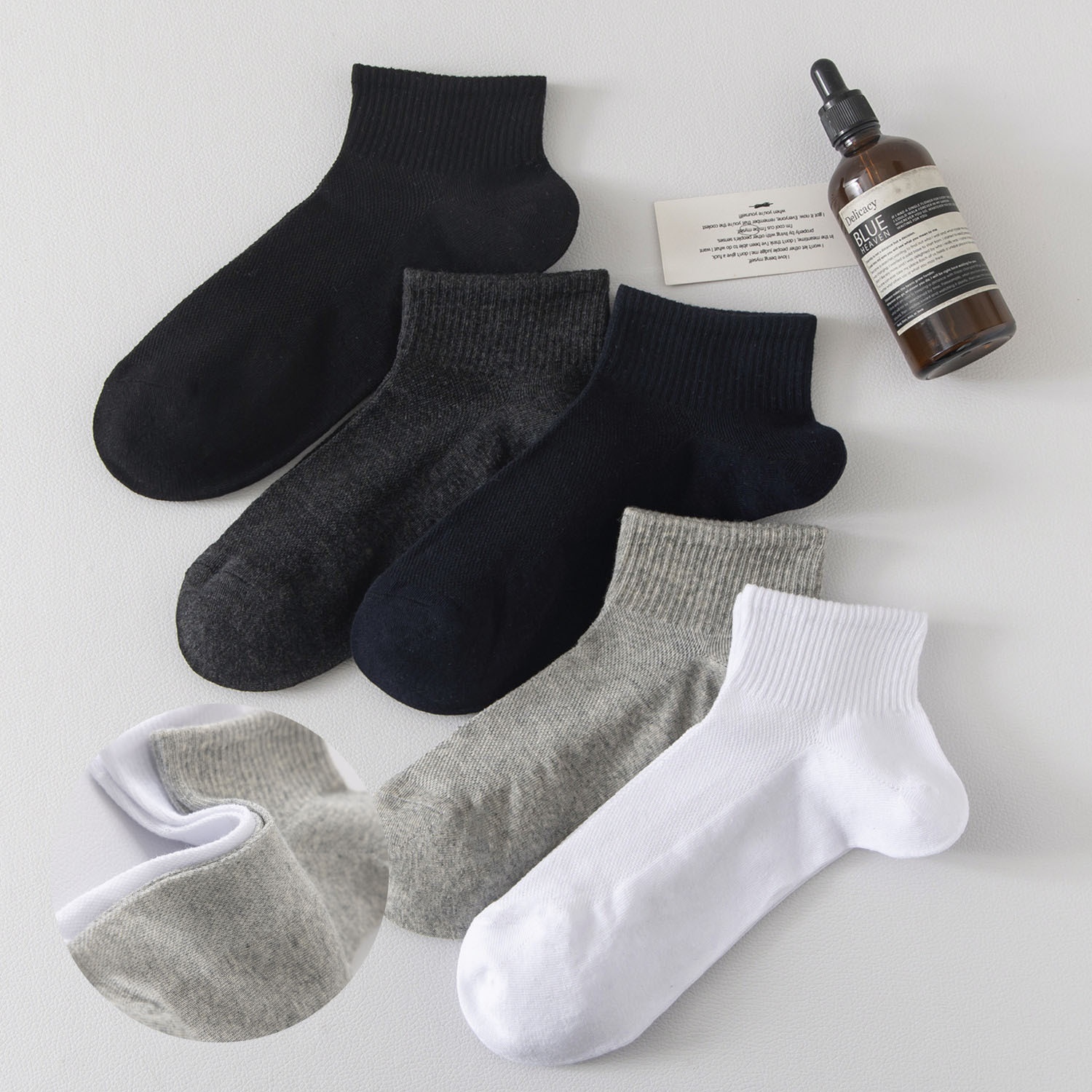 Mesh socks men's socks spring and summer sports men's short socks low top solid color black and white summer cotton socks boat Socks