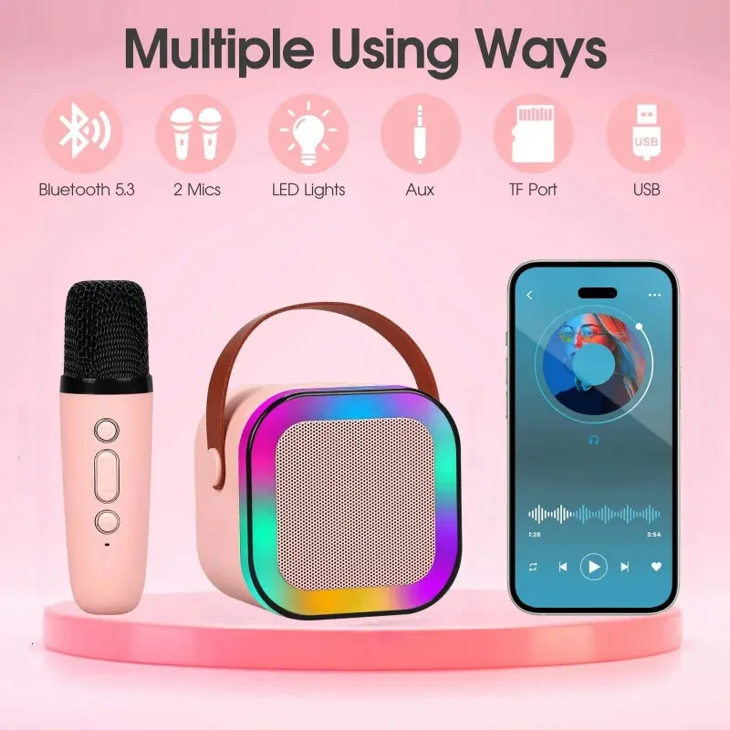K12 Karaoke Hine With 1-2 Wireless Microphones Portable 5.3 PA Bluetooth Speaker System RGB Lights Audio Home KTV Gifts_voghion.com