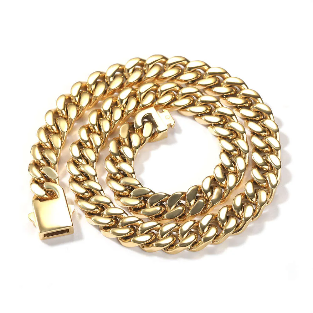Collana con catena a maglie cubane in argento sterling dorato Hip Hop da 8-12 mm di larghezza per uomo, fibbia a molla liscia_voghion.com