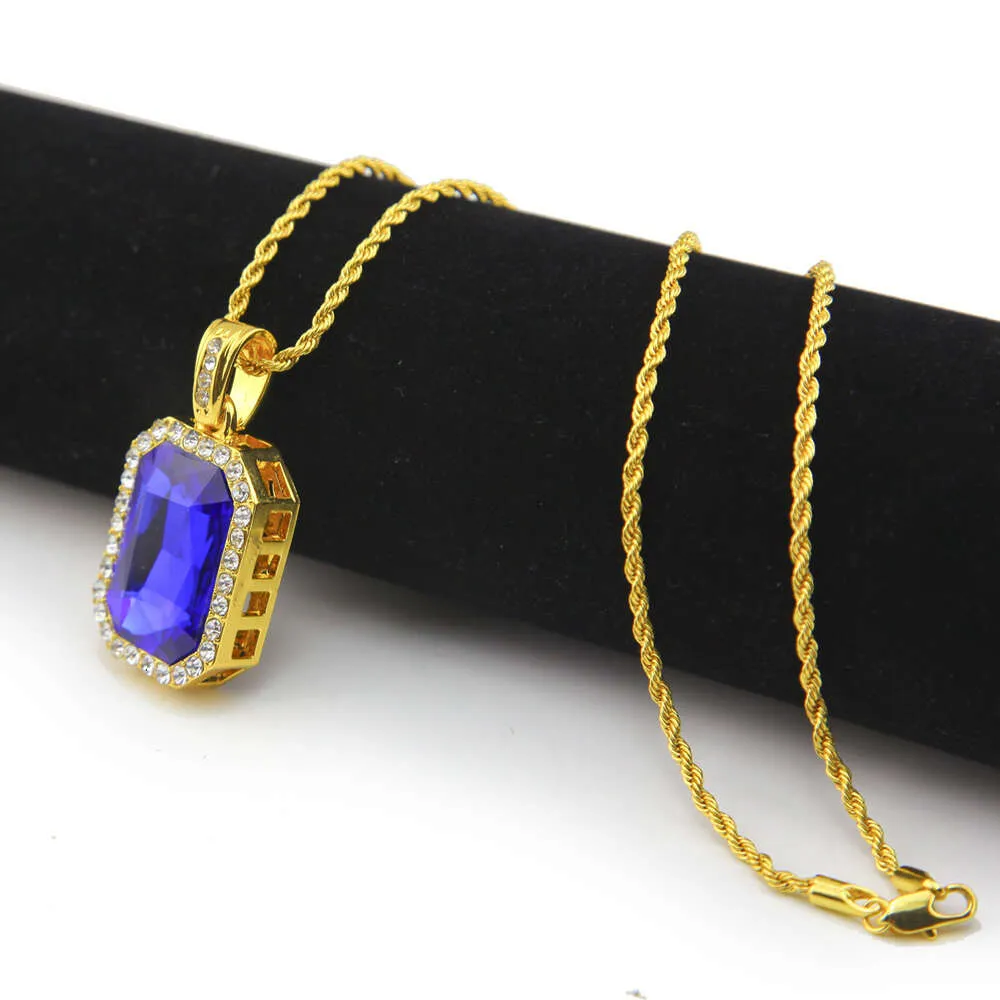 Hip Hop Diamond Square 4.5 * 2.5 Red Alloy Pendant Hiphop Men's Necklace_voghion.com
