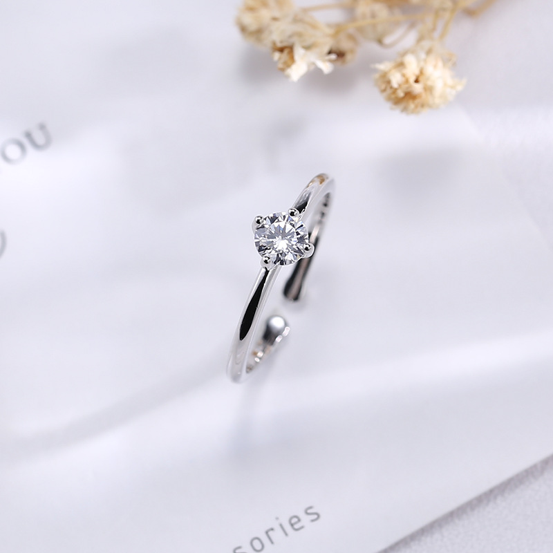 Wanying Jewelry Four Claw S Ren Silver Koreansk Utgåva Presentdiamantring Enkel och Snygg Mångsidig_voghion.com