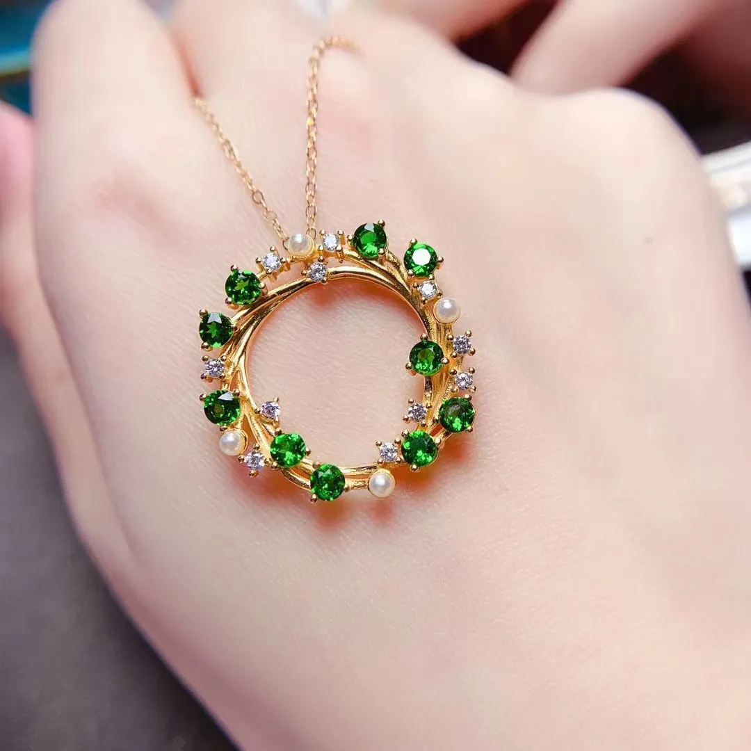 Catene MeiBaPJ Collana con ciondolo in diopside naturale di lusso con certificato Gioielli da sposa in argento puro per_voghion.com