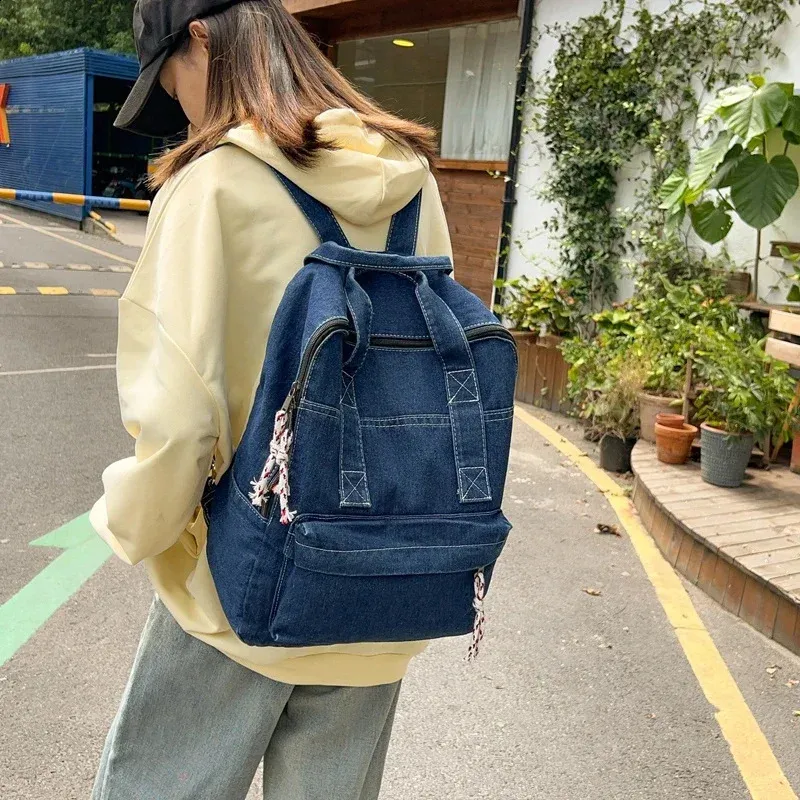 Retro Denim Womens Backpack Canvas Shoulders Bag College Knapsack Big Packbag Travel Rucksack Student Jeans Mochila Y2K_voghion.com